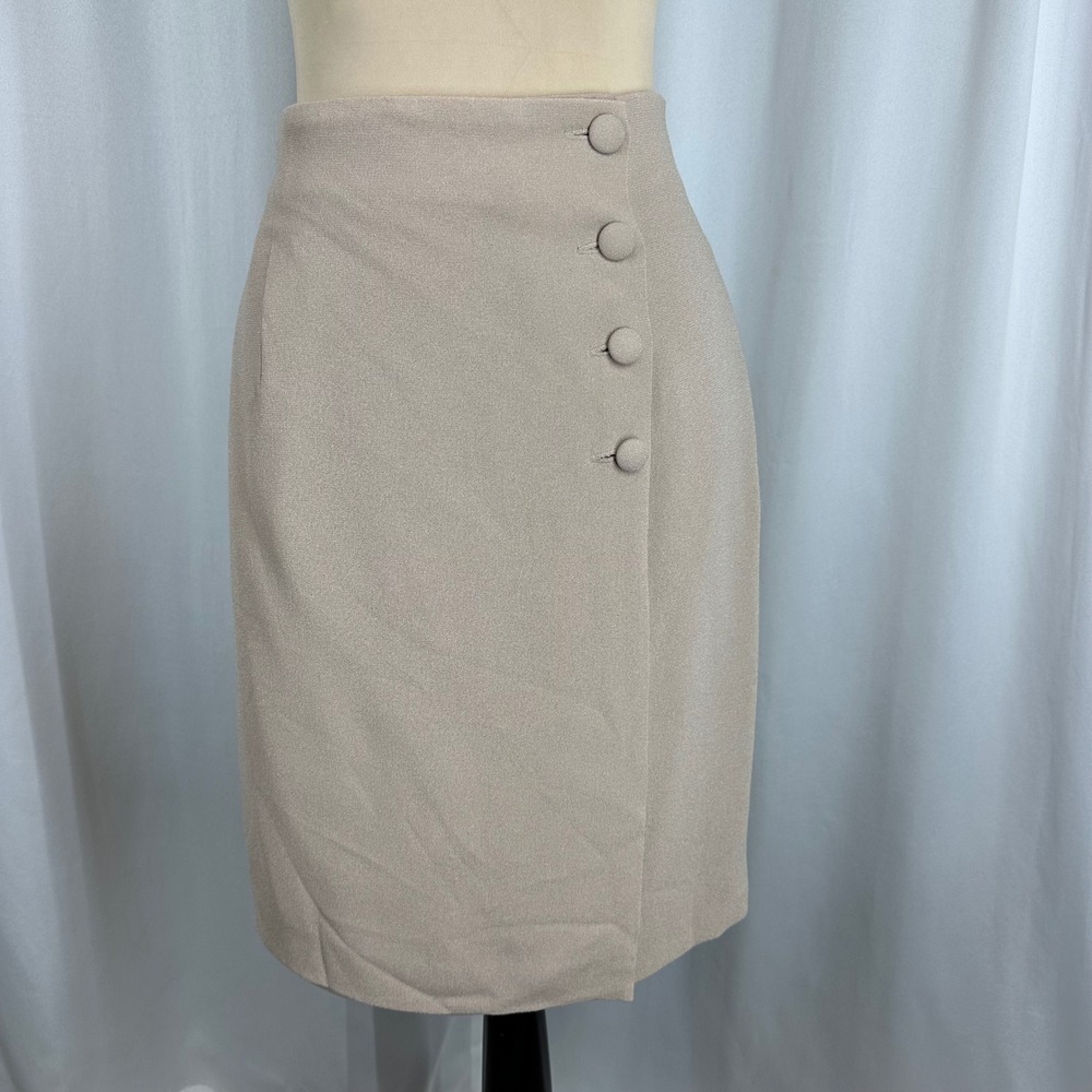 Gruppo Americano Studio Beige Wrap Pencil Skirt Size 14 Button Detail USA